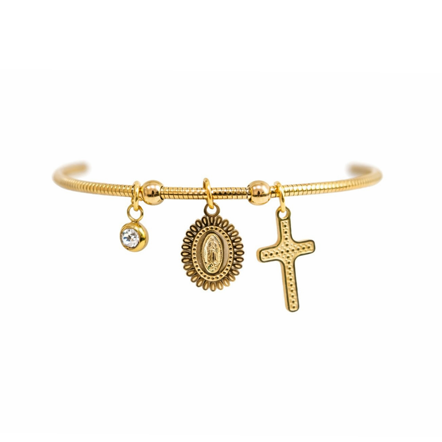 Virgin Mary & Cross Gold Charm Bracelet - Image 1