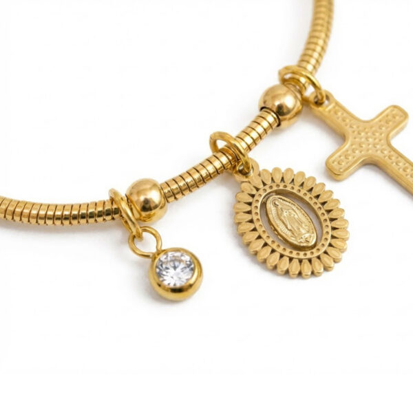 Virgin Mary & Cross Gold Charm Bracelet