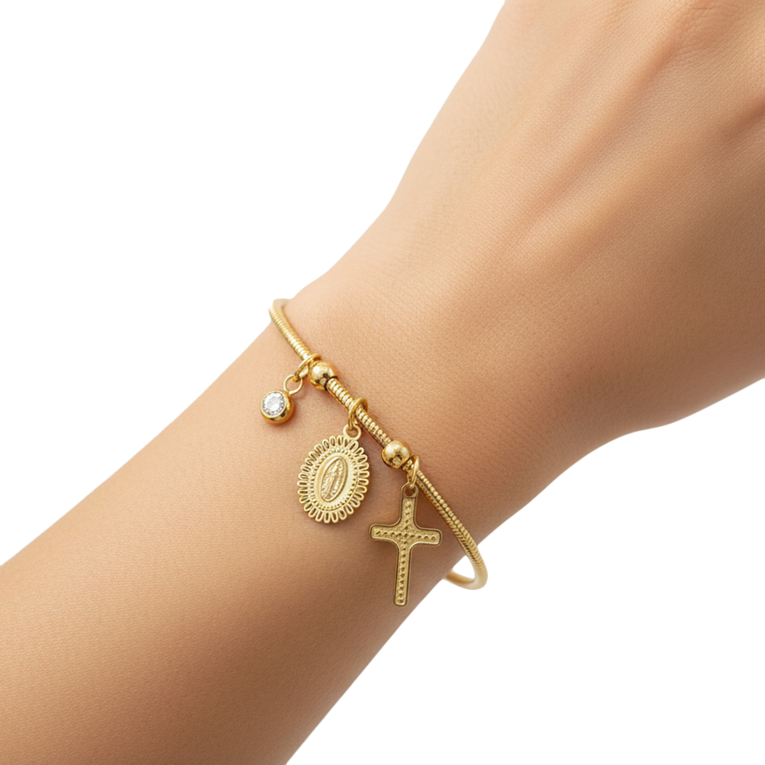 Virgin Mary & Cross Gold Charm Bracelet - Image 3