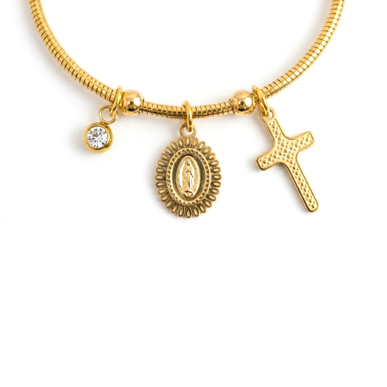 Virgin Mary & Cross Gold Charm Bracelet - Image 4